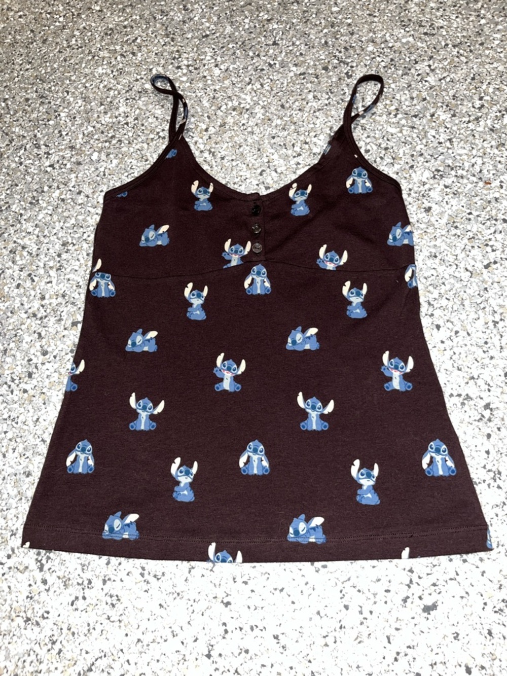 Disney Brown Spaghetti Strap Camisole with Blue Stitch Print